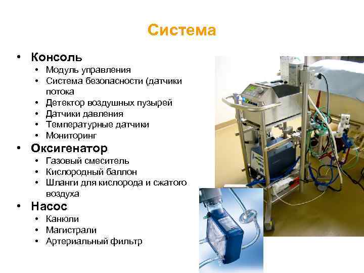 Система • Консоль • Модуль управления • Cистема безопасности (датчики потока • Детектор воздушных