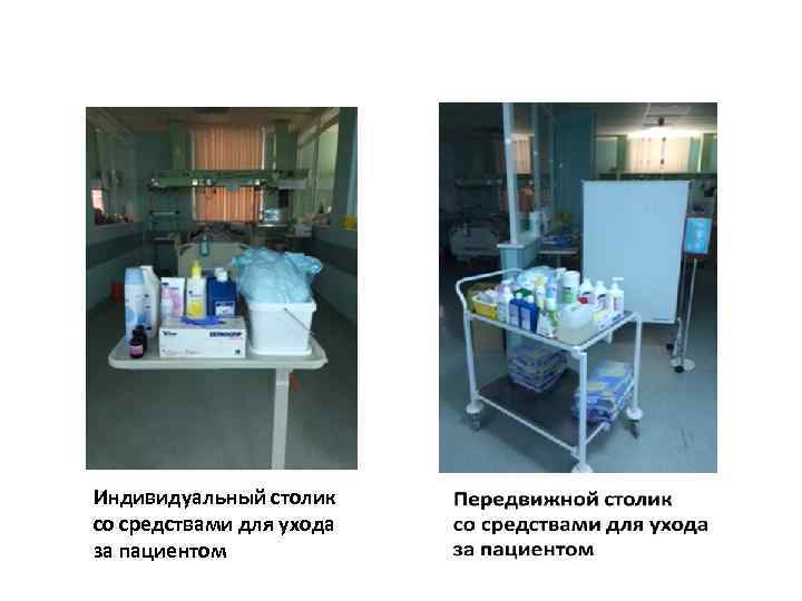 Индивидуальный столик со средствами для ухода за пациентом 