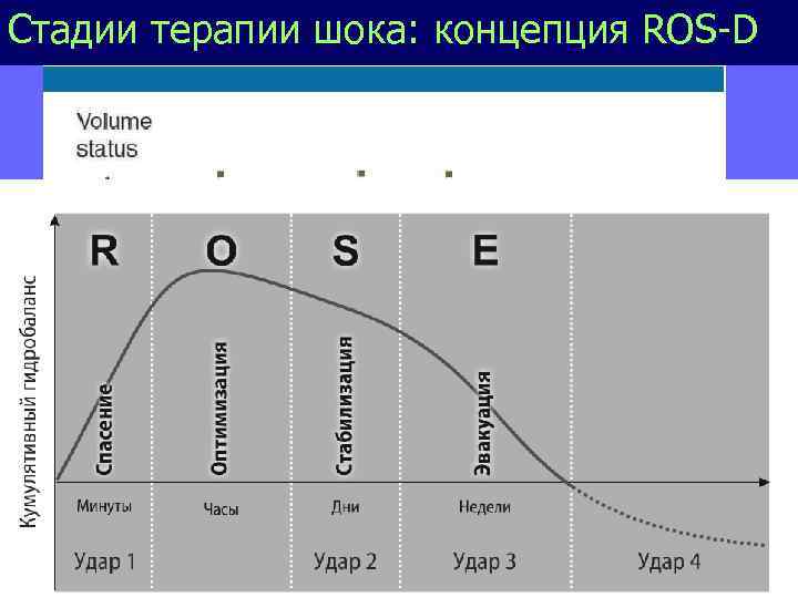 Стадии терапии шока: концепция ROS-D Mинуты Часы Дни и недели 