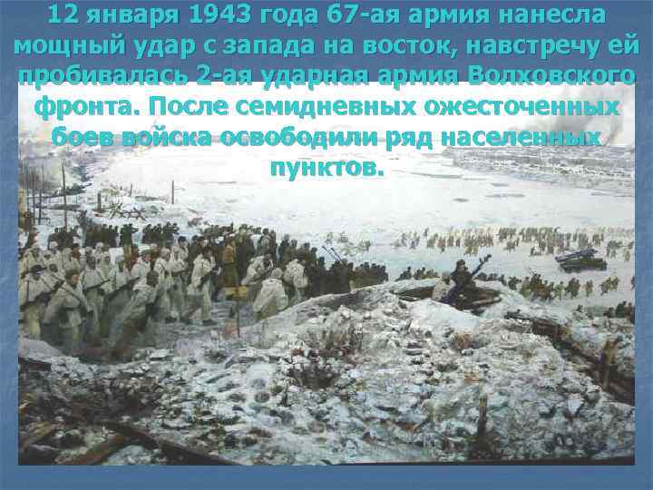 12 января 1943 года 67 -ая армия нанесла мощный удар с запада на восток,