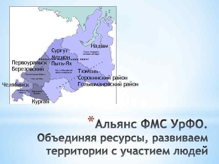 Сургут Мегион Первоуральск Пыть-Ях Березовский Челябинск Надым Тюмень Сорокинский район Голышмановский район Курган *