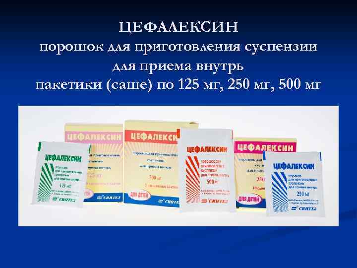 ЦЕФАЛЕКСИН порошок для приготовления суспензии для приема внутрь пакетики (саше) по 125 мг, 250