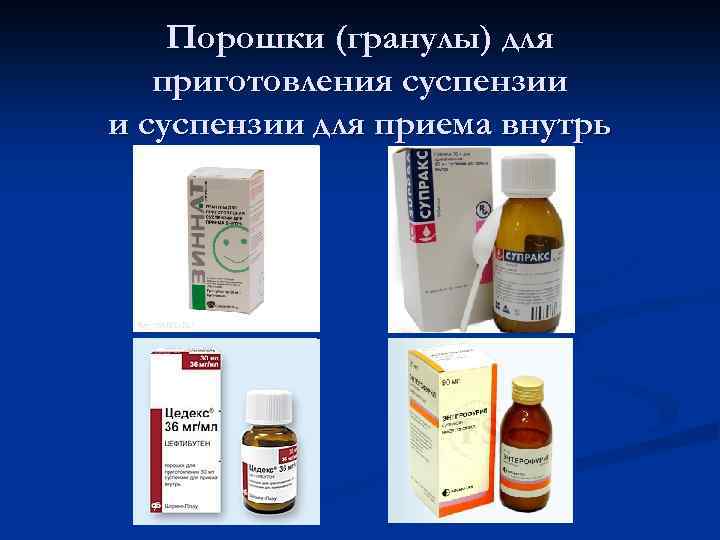 Порошки (гранулы) для приготовления суспензии и суспензии для приема внутрь 
