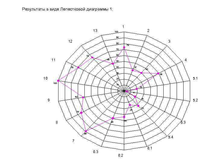 Результаты в виде Лепестковой диаграммы 1: 1 13 2 100 90 12 3 80