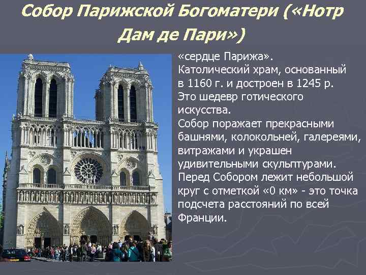 Собор Парижской Богоматери ( «Нотр Дам де Пари» ) «сердце Парижа» . Католический храм,