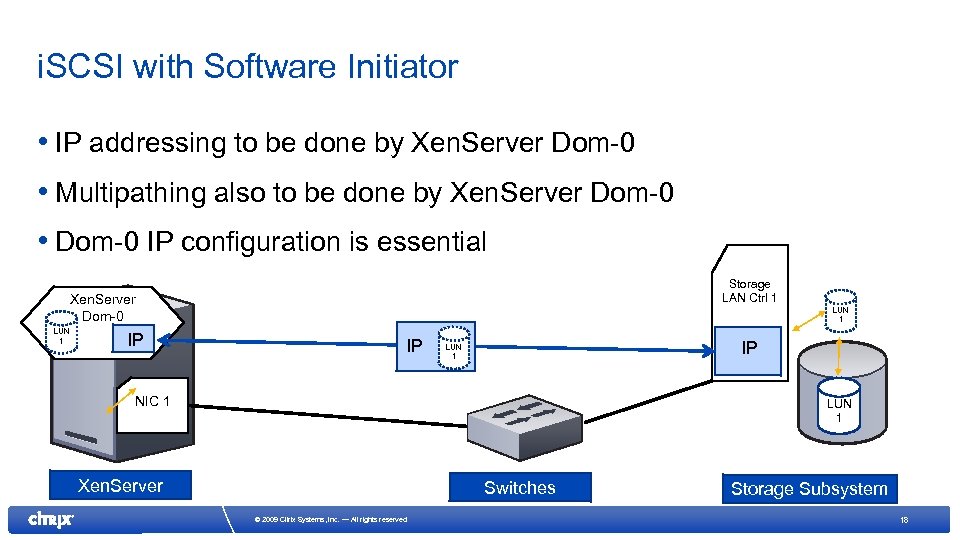 i. SCSI with Software Initiator • IP addressing to be done by Xen. Server