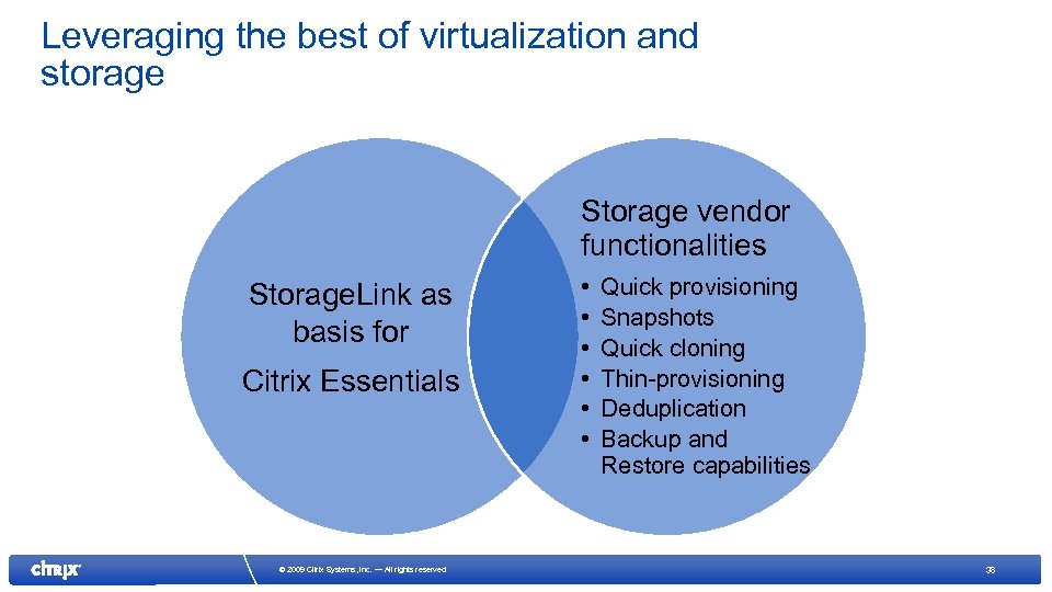 Leveraging the best of virtualization and storage Storage vendor functionalities Storage. Link as basis