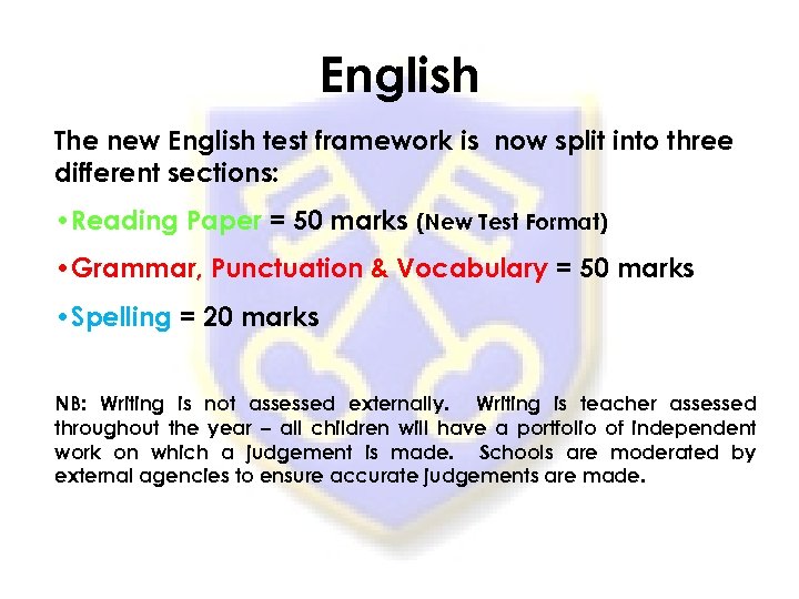 English The new English test framework is now split into three different sections: •