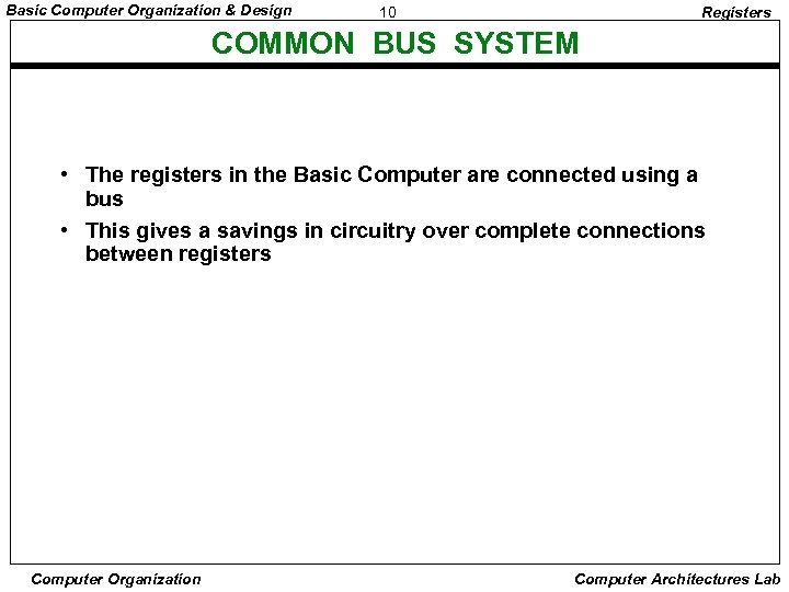 Basic Computer Organization & Design 10 Registers COMMON BUS SYSTEM • The registers in