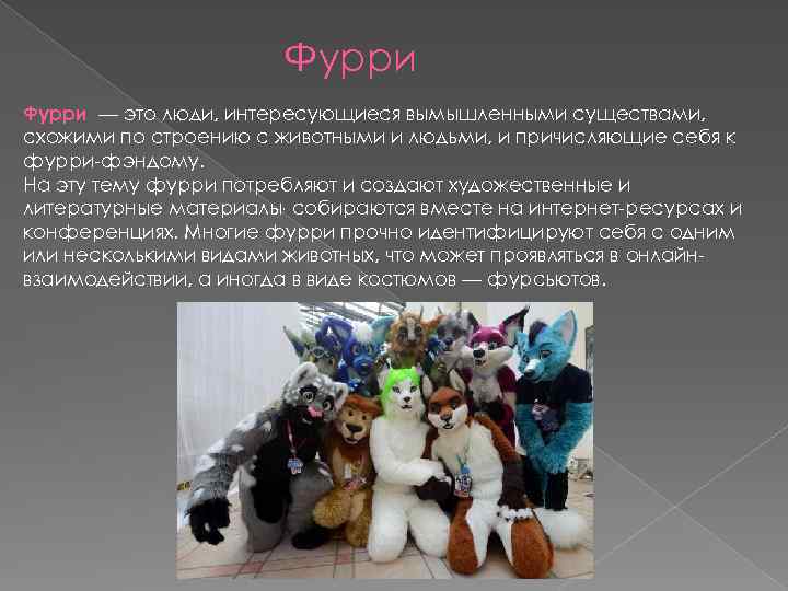 Фурри — это люди, интересующиеся вымышленными существами, схожими по строению с животными и людьми,