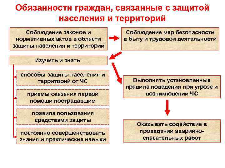 Обязанности граждан, связанные с защитой населения и территорий Соблюдение законов и нормативных актов в