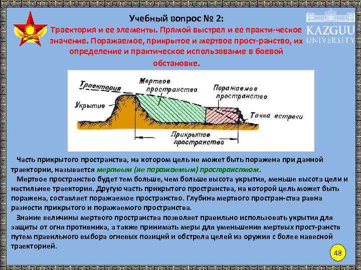 Учебный вопрос № 2: Траектория и ее элементы. Прямой выстрел и ее практи-ческое значение.