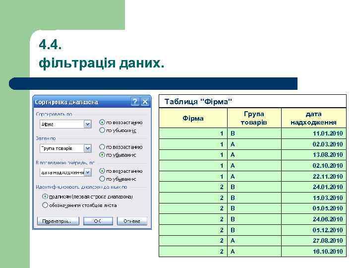 4. 4. фільтрація даних. Таблиця 