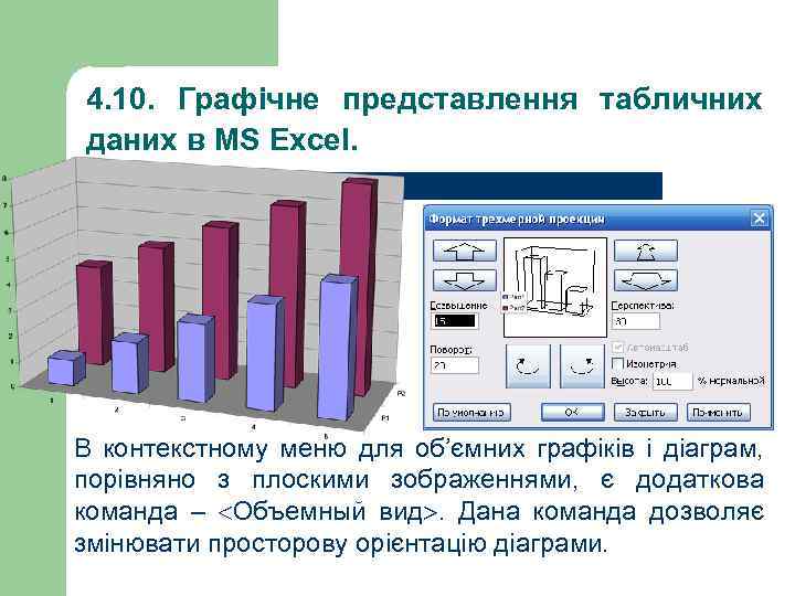 4. 10. Графічне представлення табличних даних в MS Excel. В контекстному меню для об’ємних
