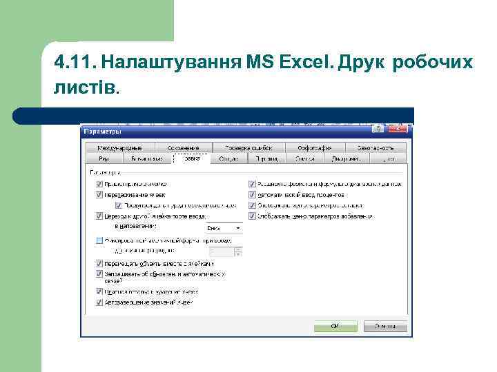 4. 11. Налаштування MS Excel. Друк робочих листів. 