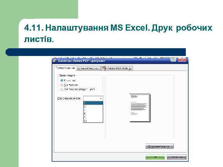 4. 11. Налаштування MS Excel. Друк робочих листів. 