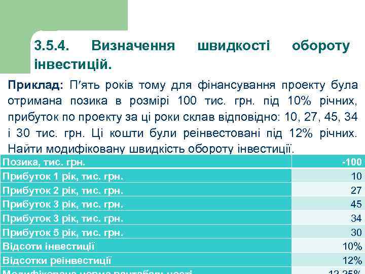 3. 5. 4. Визначення інвестицій. швидкості обороту Приклад: П ять років тому для фінансування