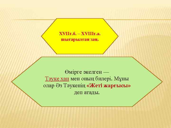 XVIIғ. б. – XVIIIғ. а. шығарылған заң. Өмірге әкелген — Тәуке хан мен оның