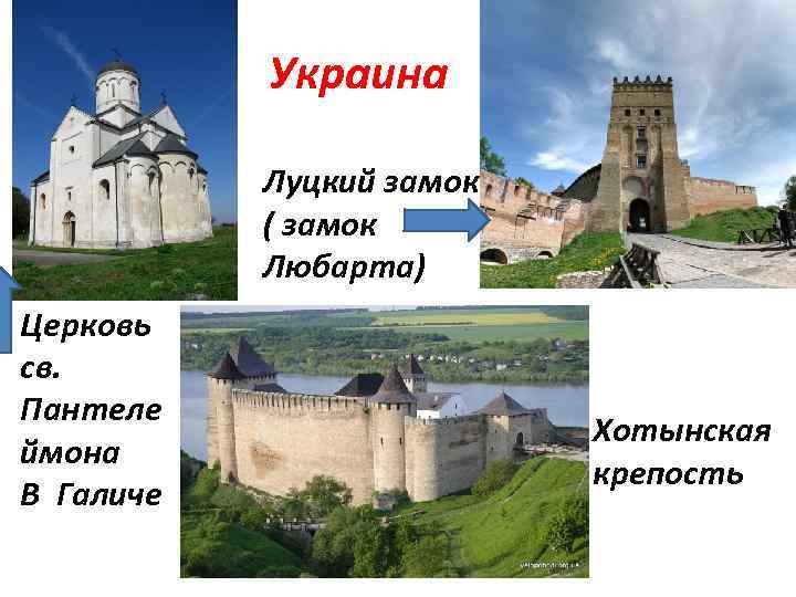 Украина Луцкий замок ( замок Любарта) Церковь св. Пантеле ймона В Галиче Хотынская крепость