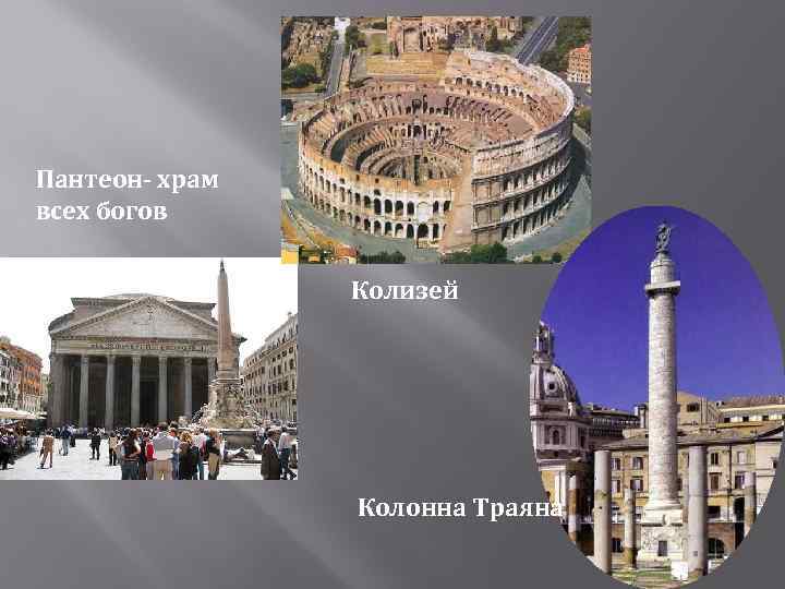 Пантеон- храм всех богов Колизей Колонна Траяна 