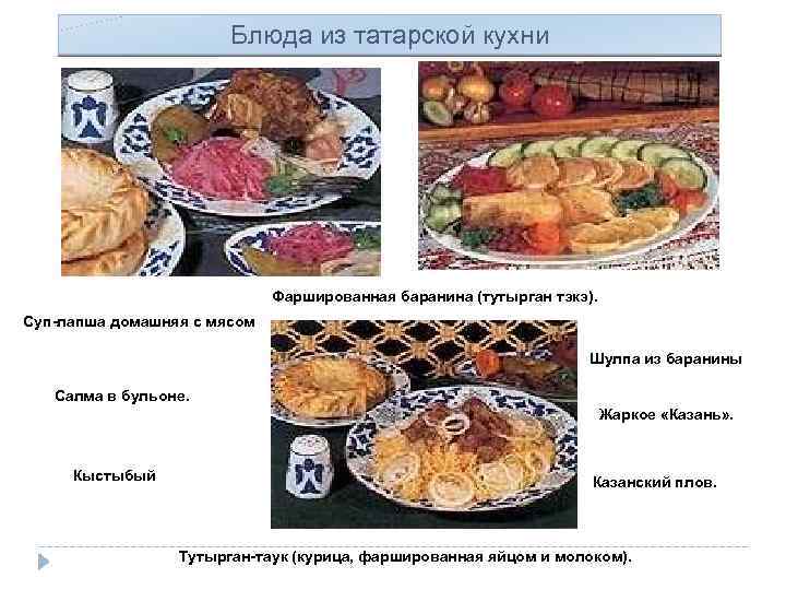 Блюда из татарской кухни Фаршированная баранина (тутырган тэкэ). Суп-лапша домашняя с мясом Шулпа из