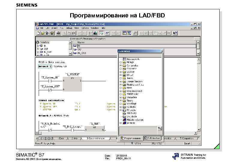 Программирование на LAD/FBD SIMATIC® S 7 Siemens AG 2003. Все права защищены. Date: File: