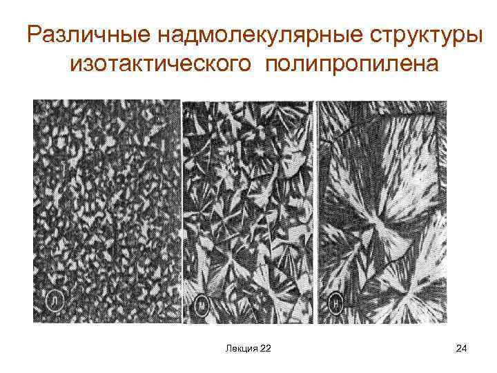 Различные надмолекулярные структуры изотактического полипропилена Лекция 22 24 