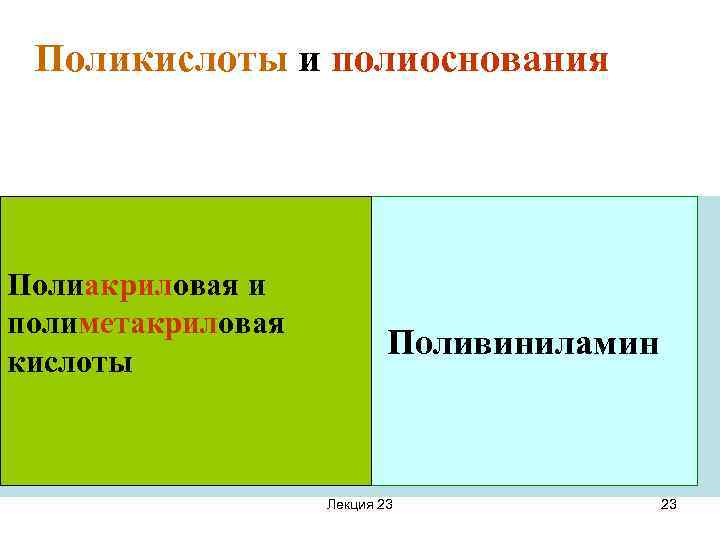 Поликислоты и полиоснования Полиакриловая и полиметакриловая кислоты Поливиниламин Лекция 23 23 