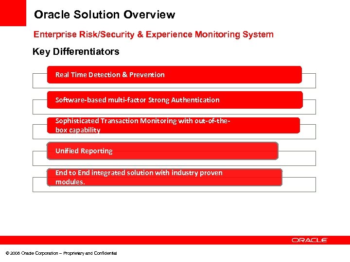 Oracle Solution Overview Enterprise Risk/Security & Experience Monitoring System Key Differentiators Real Time Detection
