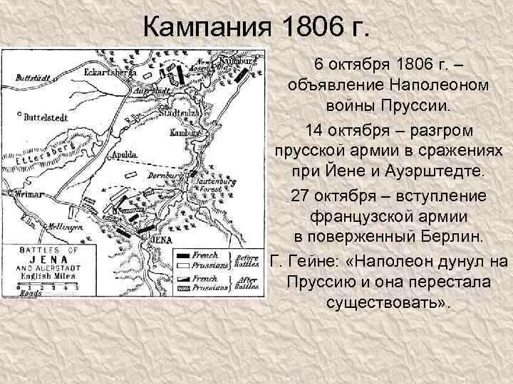 Кампания 1806 г. 6 октября 1806 г. – объявление Наполеоном войны Пруссии. 14 октября