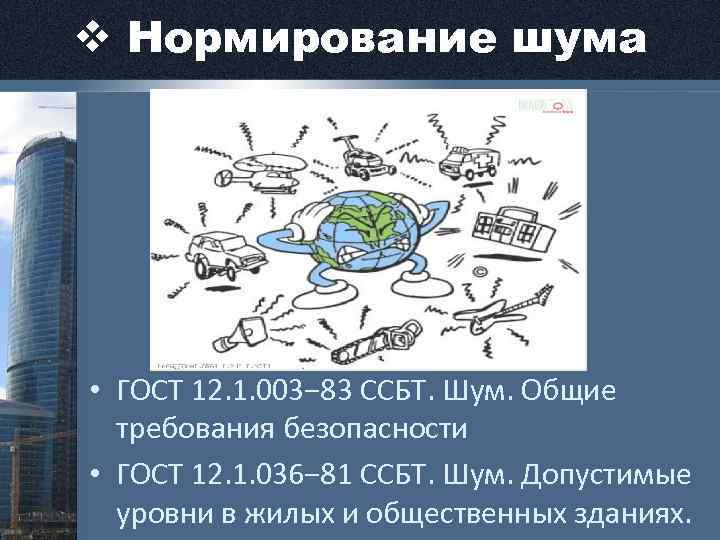 v Нормирование шума • ГОСТ 12. 1. 003− 83 ССБТ. Шум. Общие требования безопасности