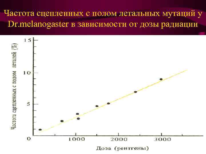 Частота сцепленных с полом летальных мутаций у Dr. melanogaster в зависимости от дозы радиации