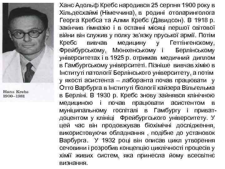  • Ханс Адольф Кребс народився 25 серпня 1900 року в Хільдесхаймі (Німеччина), в