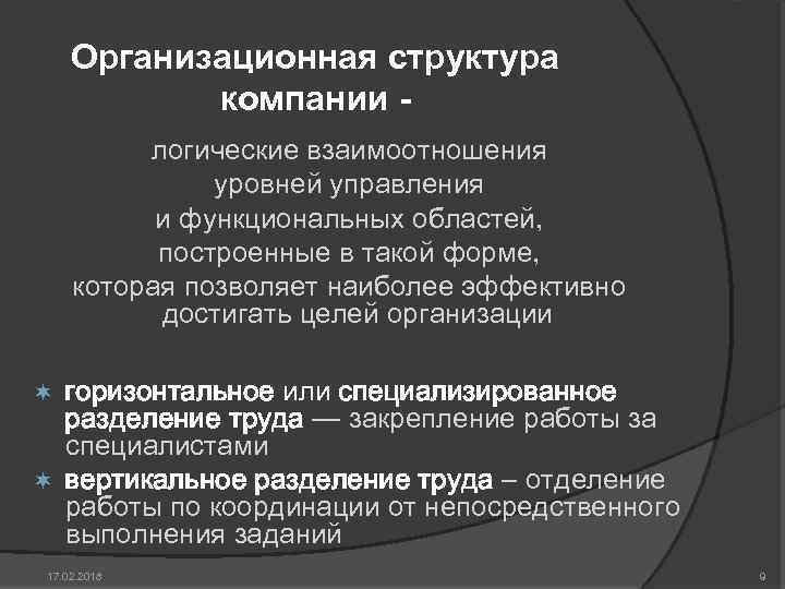 Организационная структура компании логические взаимоотношения уровней управления и функциональных областей, построенные в такой форме,