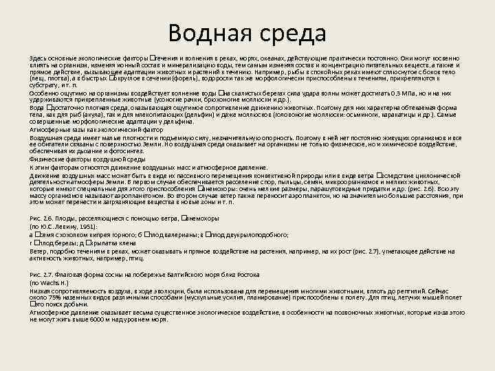 Водная среда Здесь основные экологические факторы течения и волнения в реках, морях, океанах, действующие