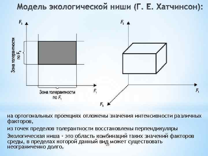 на ортогональных проекциях отложены значения интенсивности различных факторов, из точек пределов толерантности восстановлены перпендикуляры