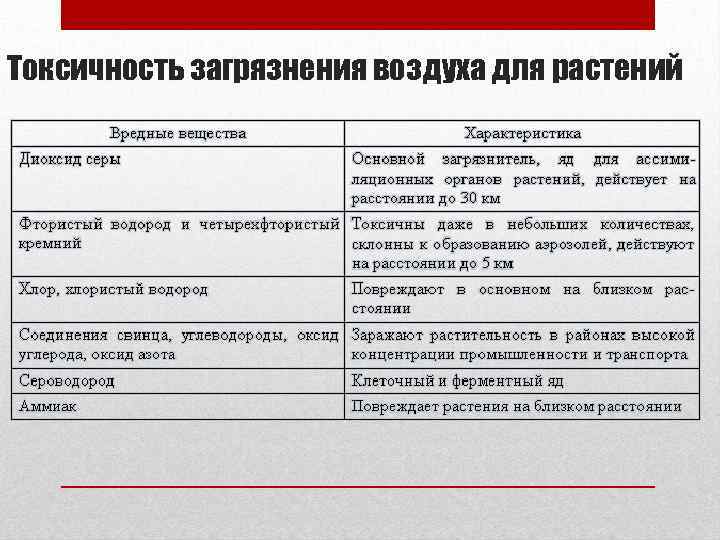 Токсичность загрязнения воздуха для растений 