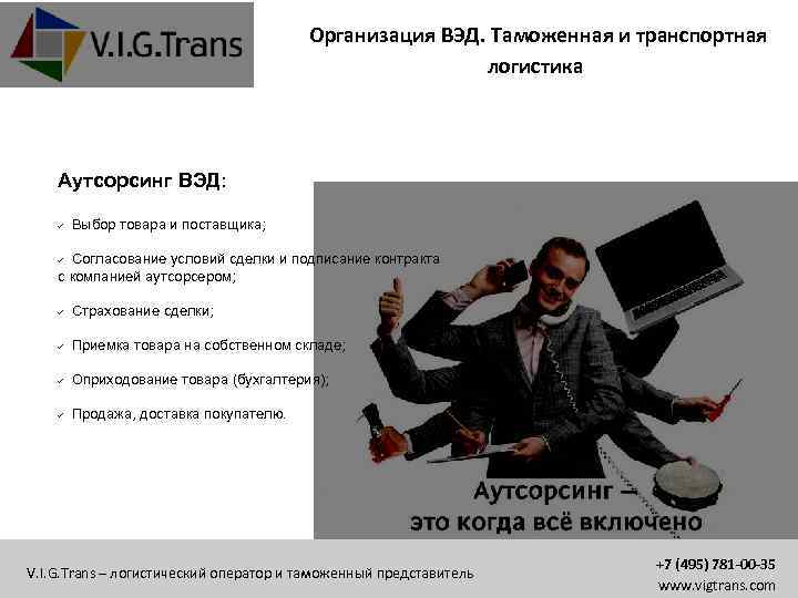 Организация ВЭД. Таможенная и транспортная логистика Аутсорсинг ВЭД: Выбор товара и поставщика; Согласование условий
