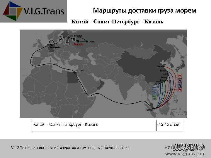 Маршруты доставки груза морем Китай - Санкт-Петербург - Казань Китай – Санкт-Петербург - Казань