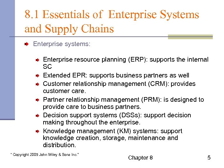 8. 1 Essentials of Enterprise Systems and Supply Chains Enterprise systems: System or process