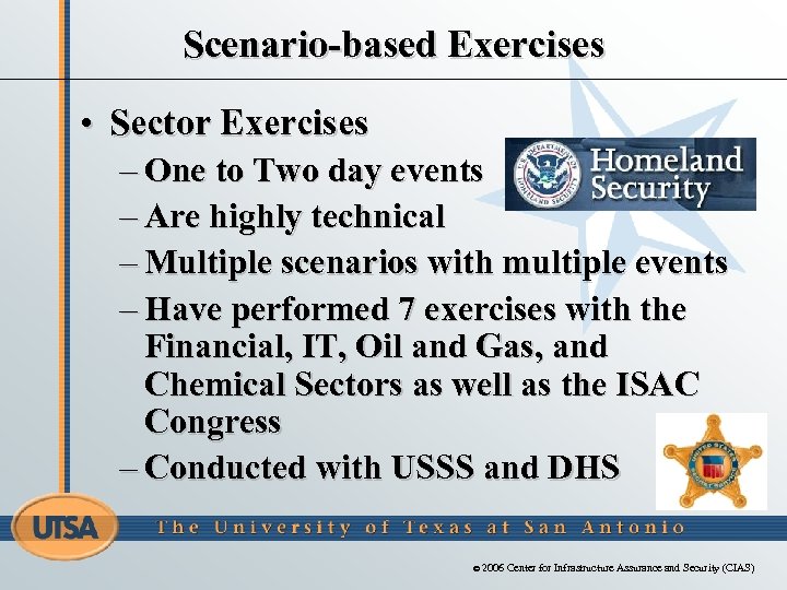 Scenario-based Exercises • Sector Exercises – One to Two day events – Are highly