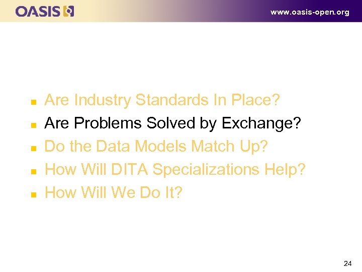 www. oasis-open. org Outline n n n Are Industry Standards In Place? Are Problems