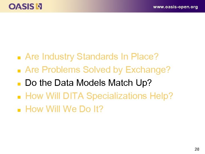 www. oasis-open. org Outline n n n Are Industry Standards In Place? Are Problems