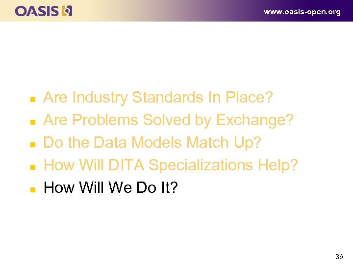 www. oasis-open. org Outline n n n Are Industry Standards In Place? Are Problems