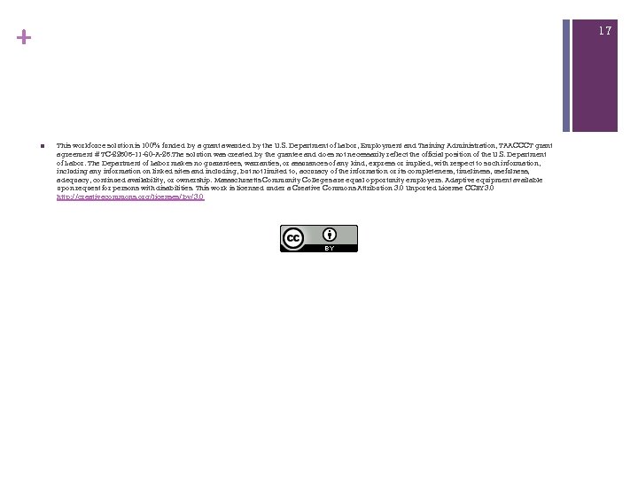 + 17 n This workforce solution is 100% funded by a grant awarded by