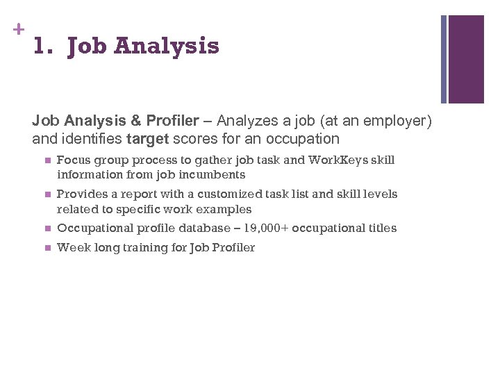 + 1. Job Analysis & Profiler – Analyzes a job (at an employer) and