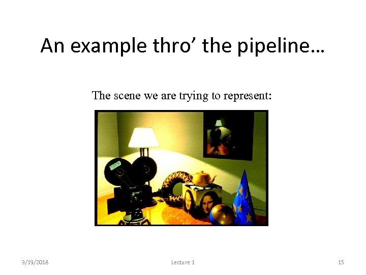 An example thro’ the pipeline… The scene we are trying to represent: Images courtesy