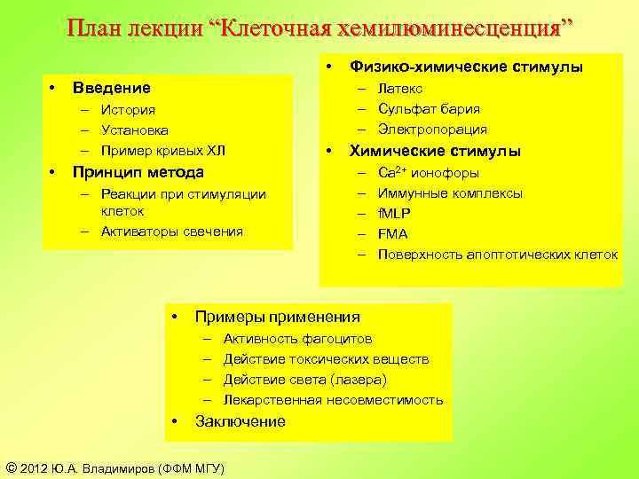План лекции “Клеточная хемилюминесценция” • • Введение – История – Установка – Пример кривых