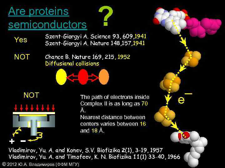 Are proteins semiconductors Yes NOT ? Szent-Giorgyi A. Science 93, 609, 1941 Szent-Giorgyi A.