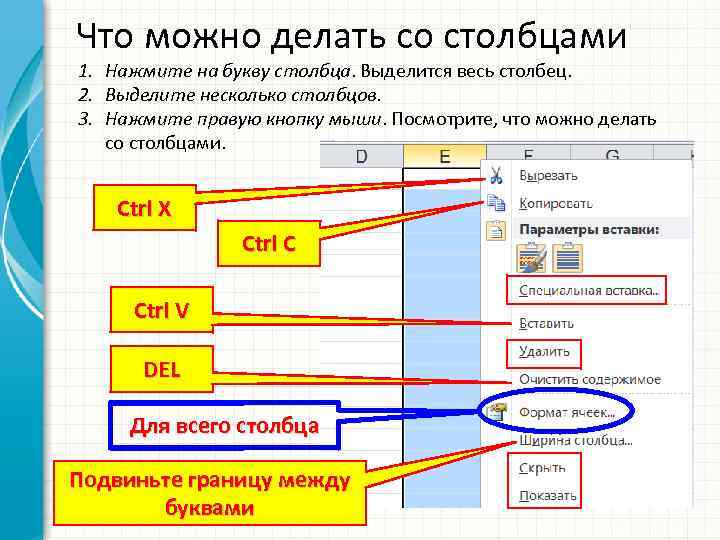 Выделение столбца